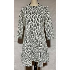 SATURDAY SUNDAY sz S white black zig zag pattern textured 3/4 sleeve dress